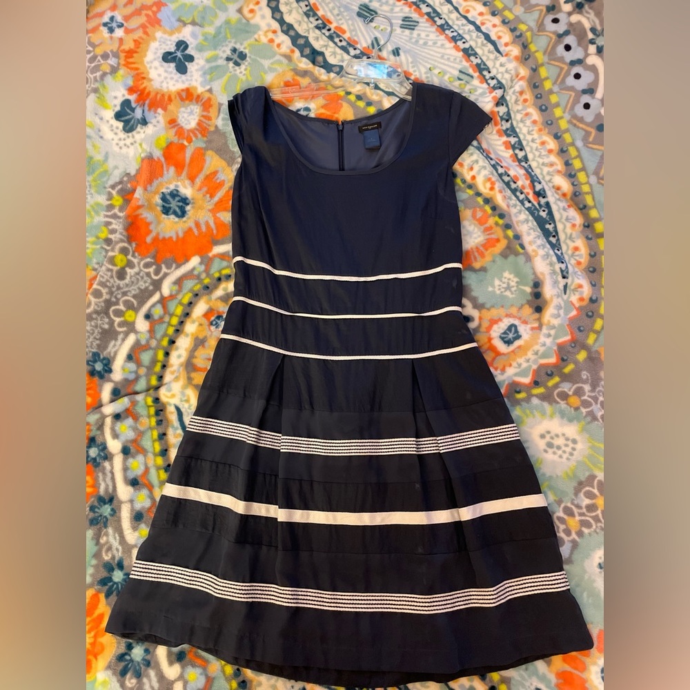 Ann Taylor Navy Blue and White stripped dress